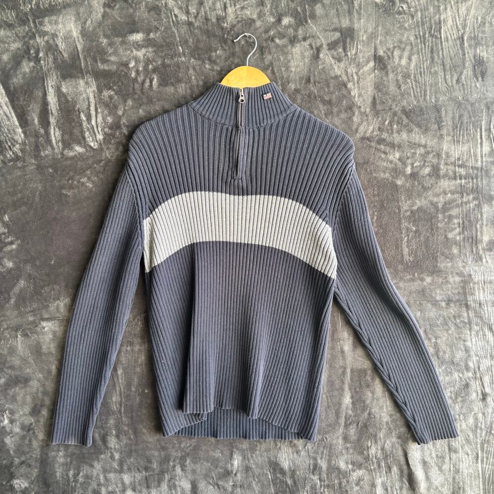 Ralph Lauren Polo Jeans Ribbed 1/4 Zip Mock Neck Color Block Sweater Mens Sz L